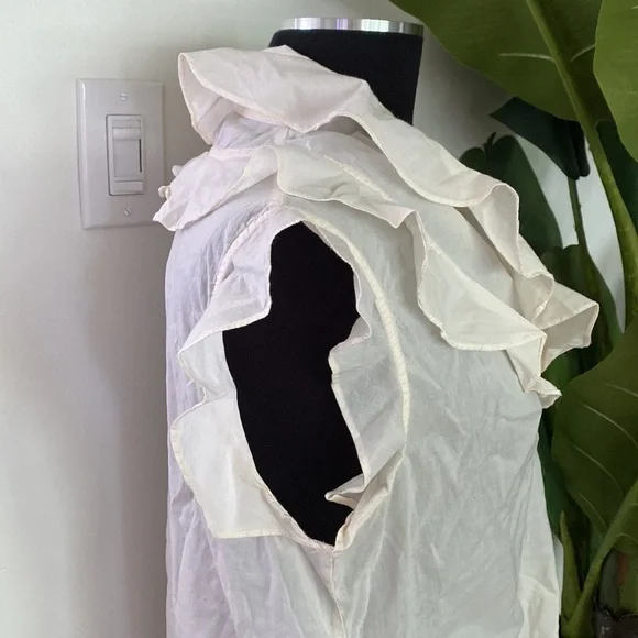 French Connection Ivory Blouse with Ruffles - Picture 4 of 7